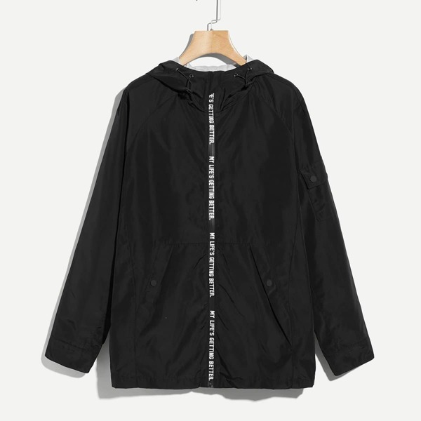 

Men Drawstring Hoodie Lettering Coat
