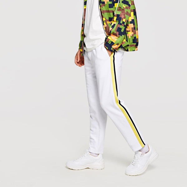 

Men Striped Side Drawstring Waist Joggers