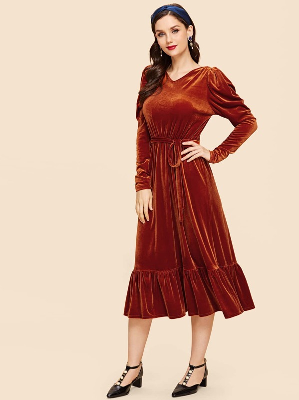 

Ruffle Hem Puff Sleeve Belted Dress, Julie H.