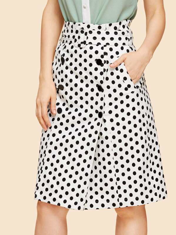

Двойная кнопка Polka Dot Tie Waist Юбка, Julie H.