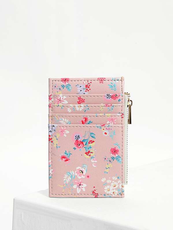 

Flower Print Card Pouch, Pink