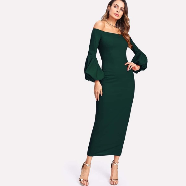 

Lantern Sleeve Off Shoulder Maxi Dress