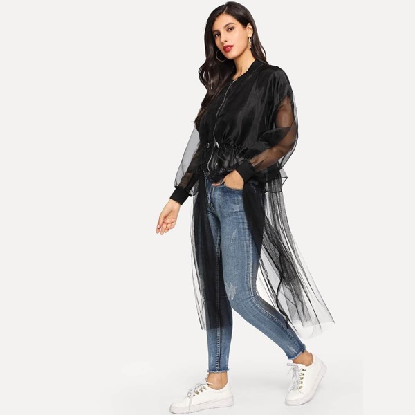 

See Through Mesh Contrast Jacket, Black