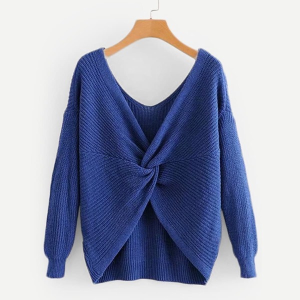 

Drop Shoulder Twist Detail Sweater, Blue