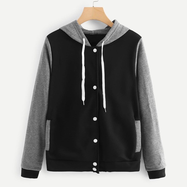 

Contrast Sleeve Drawstring Jacket, Multicolor
