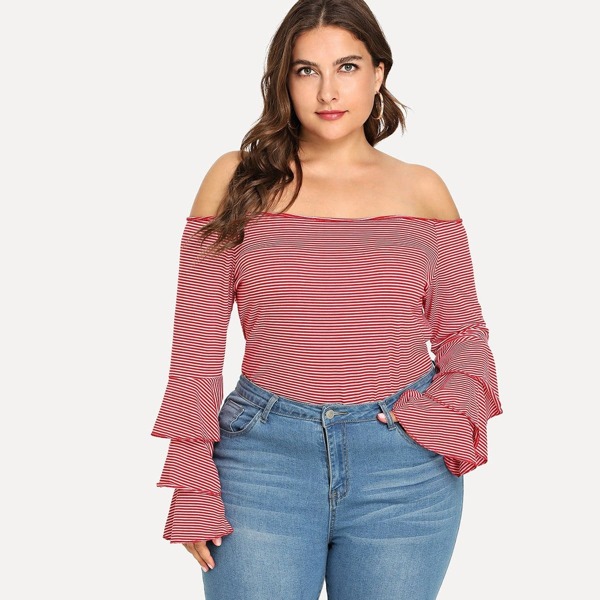 

Plus Layered Sleeve Off Shoulder Top