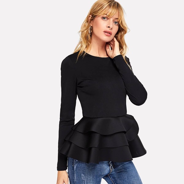 Tiered Ruffle Hem Peplum Top