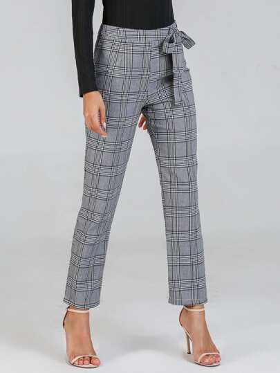 Pantalones de cuadros con lazo en la cintura