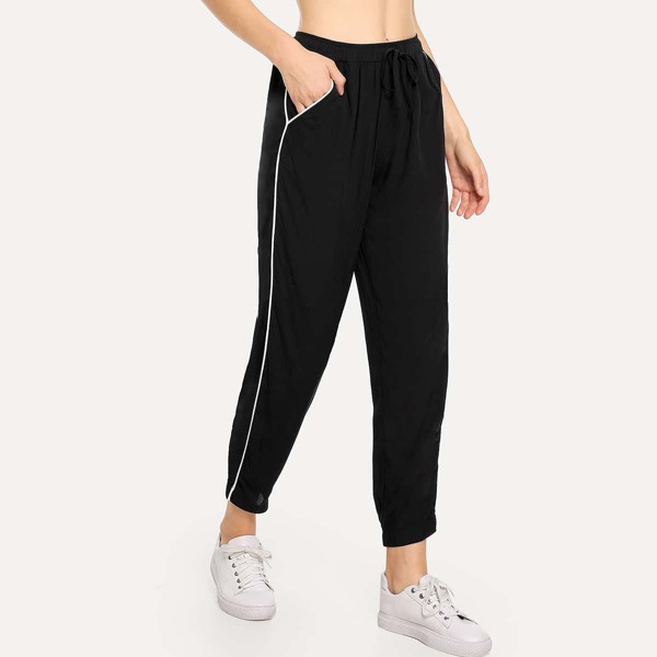 

Slant Pocket Striped Side Pants, Black