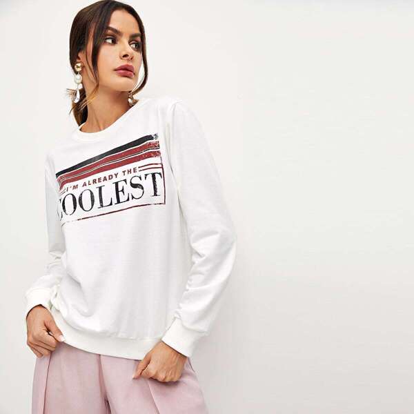 

Stripe & Letter Print Pullover, White