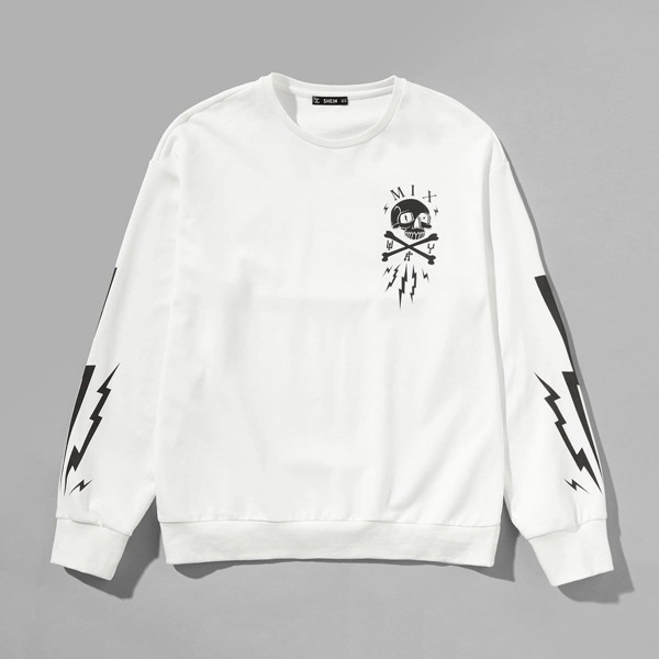 

Men Halloween Crew Neck Skull Print Sweatshirt
