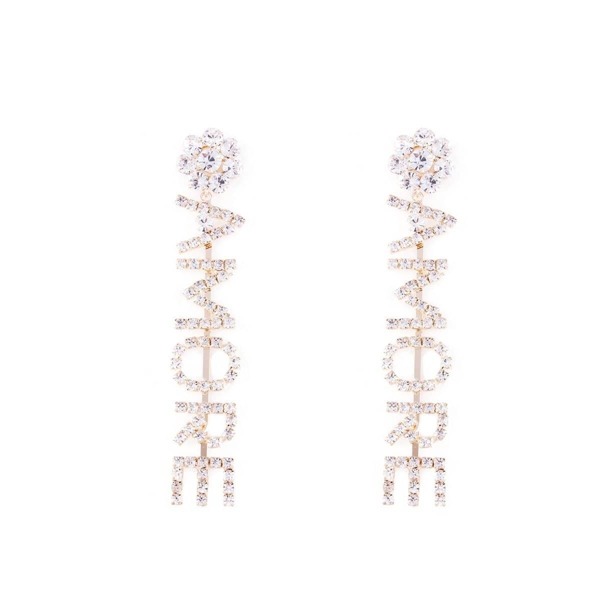 

Letter Shaped Rhinestone Drop Earrings 1pair, Gold