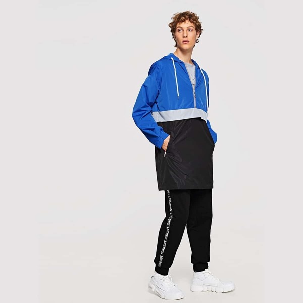 

Men Zip Front Pocket Color Block Coat