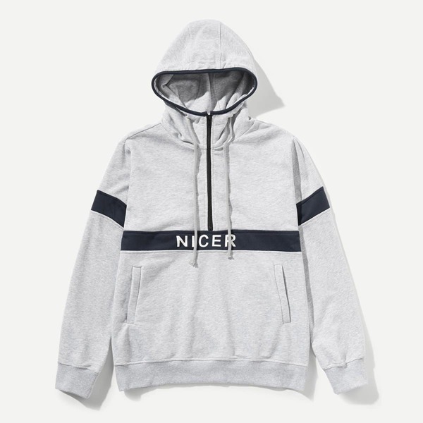 

Men Zip Front Letter Print Hoodie
