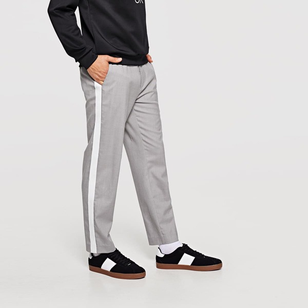 

Men Slant Pocket Striped Pants, Grey