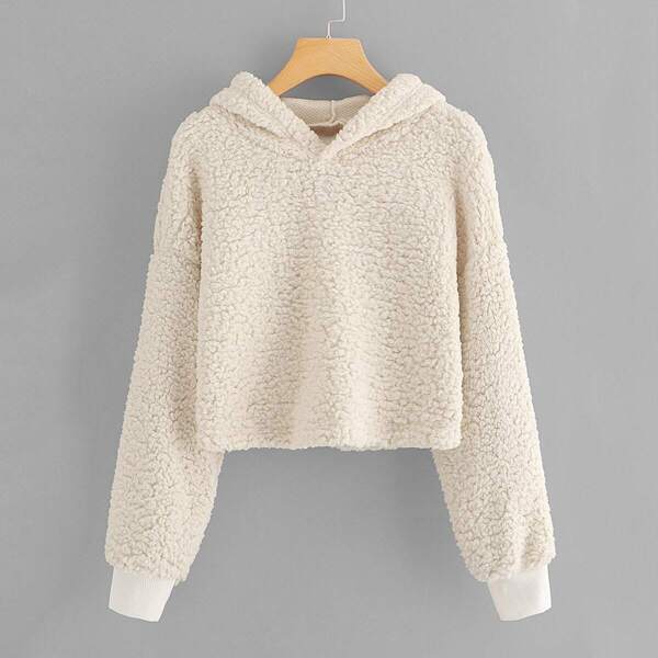 

Drop Shoulder Crop Teddy Hoodie