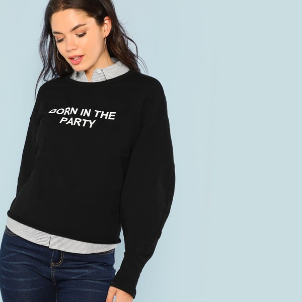 

Drop Shoulder Letter Print Pullover