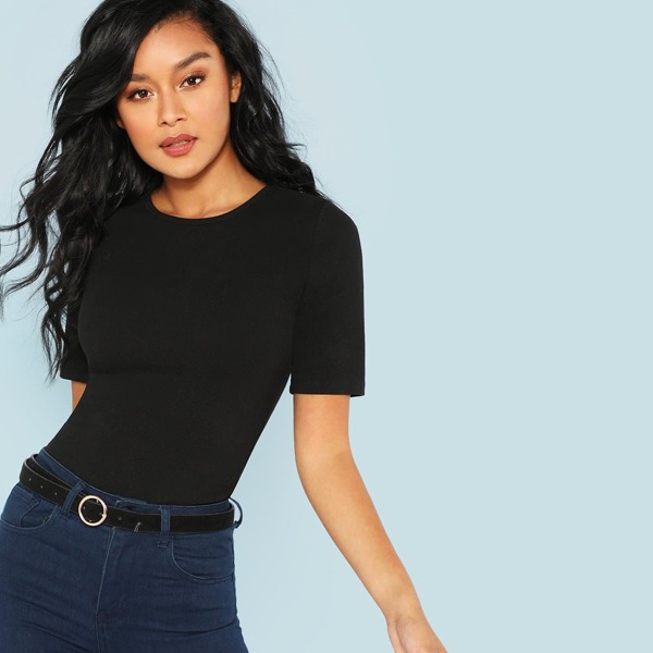 

Solid Fitted Rib Knit Tee