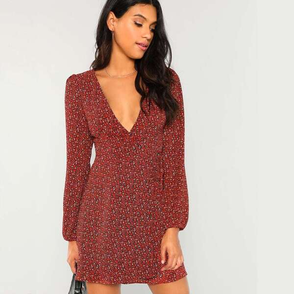 

Leopard Print Plunging Surplice Dress