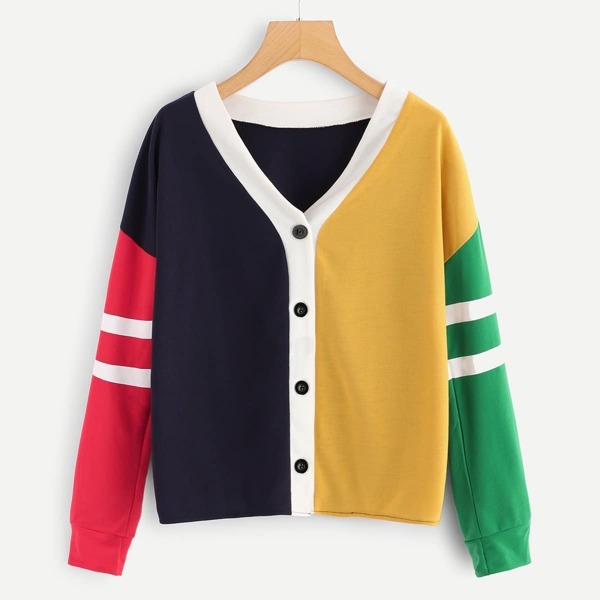 

Single Breasted Color Block Sweatshirt, Multicolor