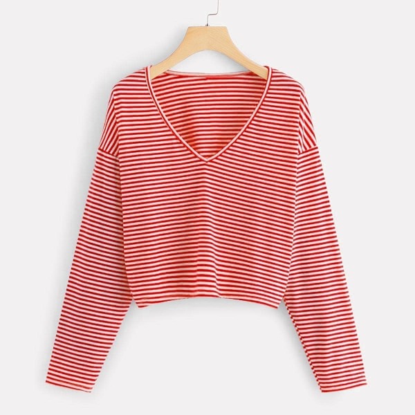 

Drop Shoulder Striped Tee, Red