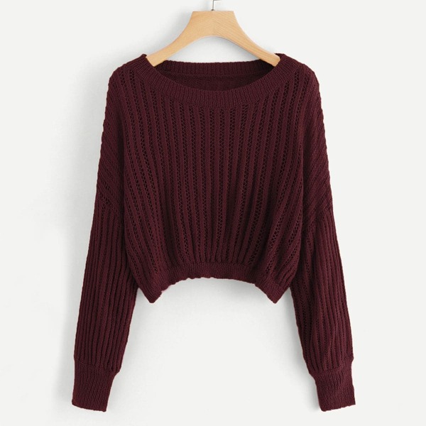 

Drop Shoulder Ribbed Sweater, Burgundy