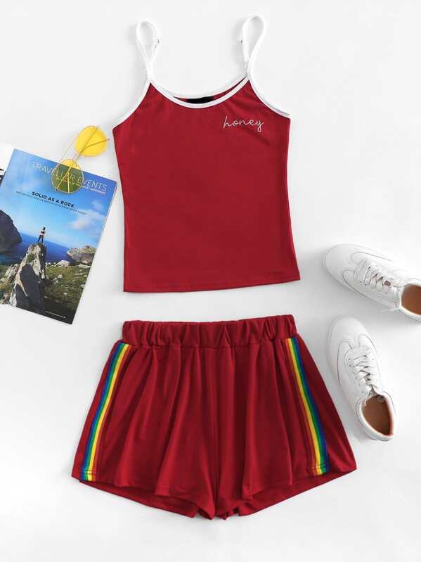 

Письмо Печать Cami Top & Striped Shorts Set, null