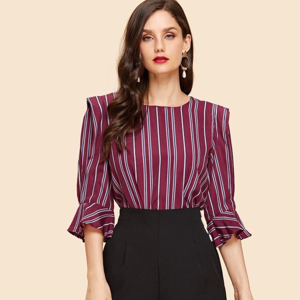 

Ruffle Sleeve Stripe Blouse