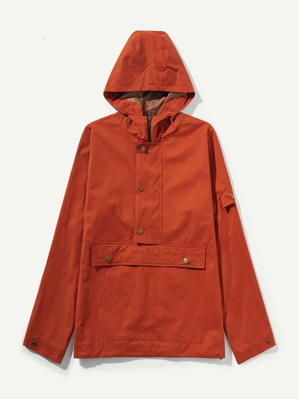 

Men Zip Detail Pocket Hoodie Jacket, Red