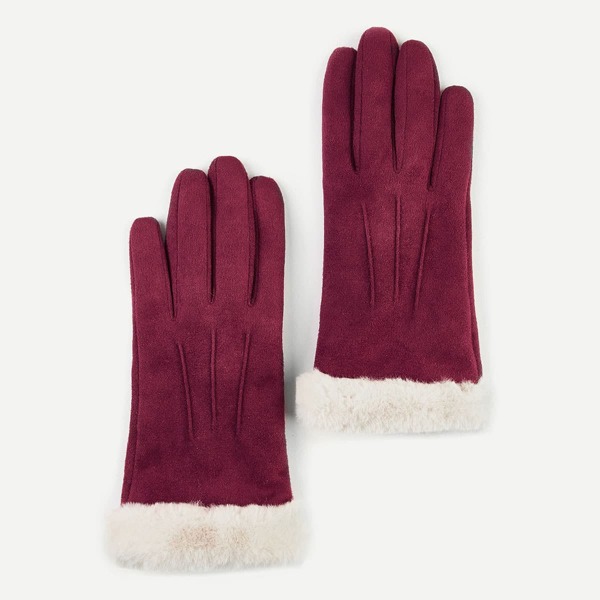 

Contrast Faux Fur Gloves