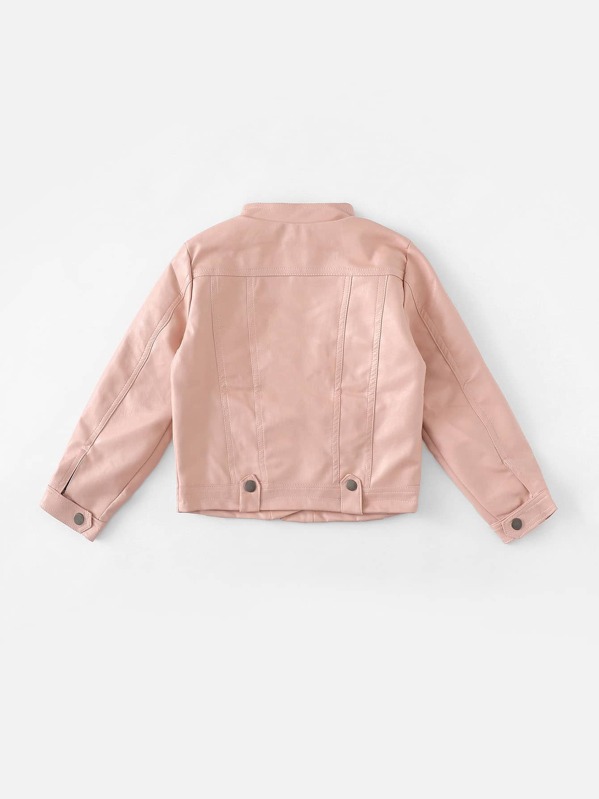 Toddler Girls Zip Decoration Plain Pu Jacket Shein Sheinside
