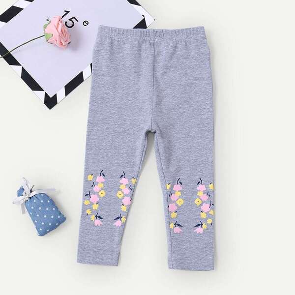 

Toddler Girls Floral Print Pants, Grey