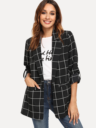 Blazer de cuadros con bolsillos
