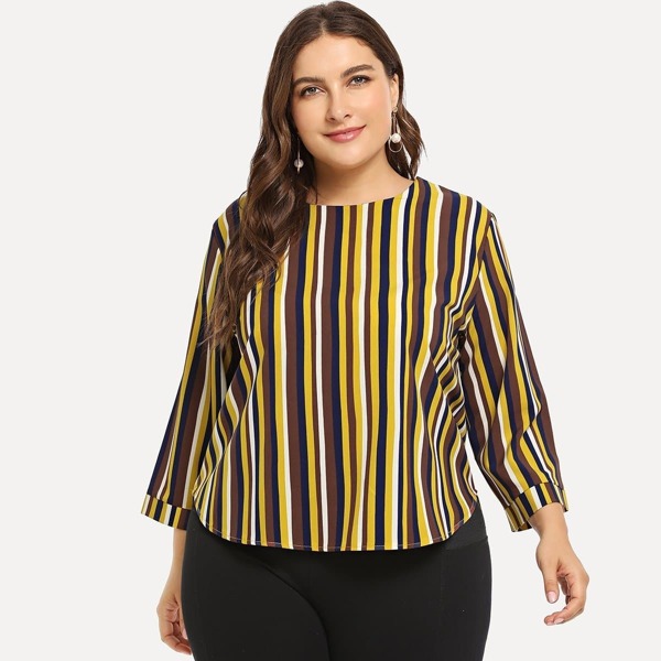 

Plus Rainbow Striped Blouse