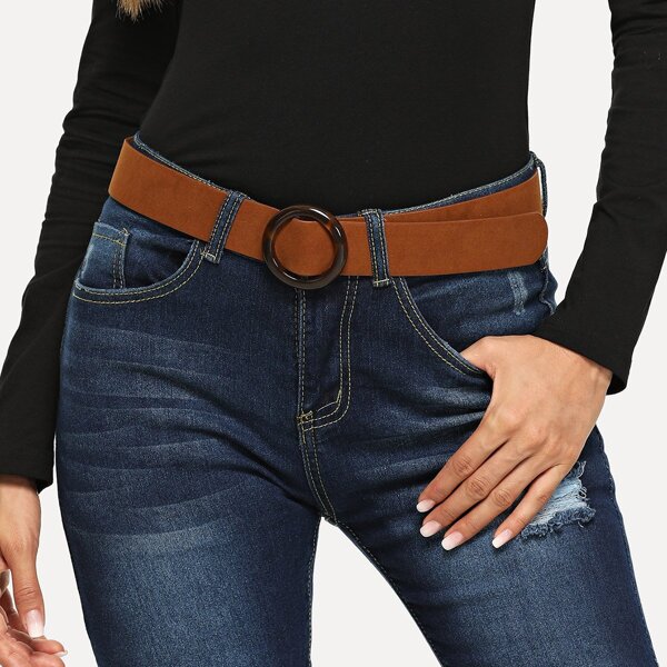 

Circle Buckle Belt, Brown