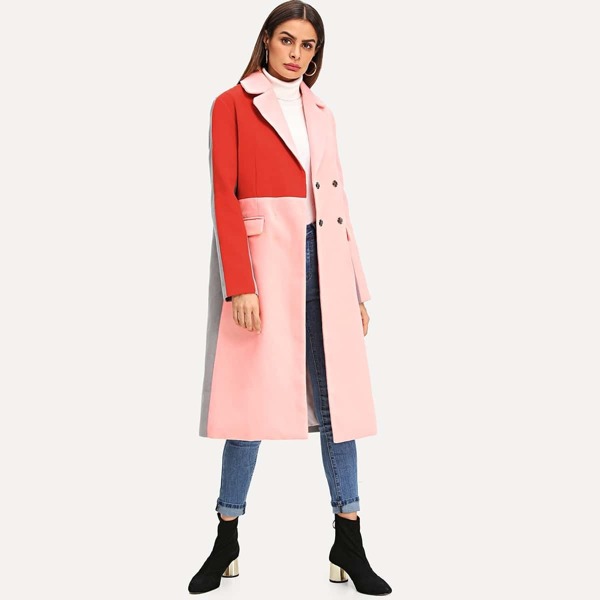

Colorblock Double Breasted Coat
