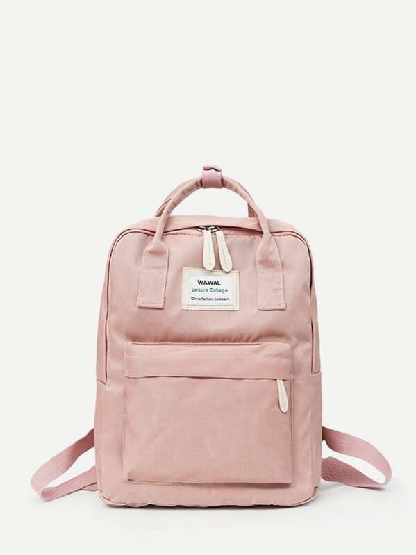 

Slogan Patch Detail Backpack, Pink