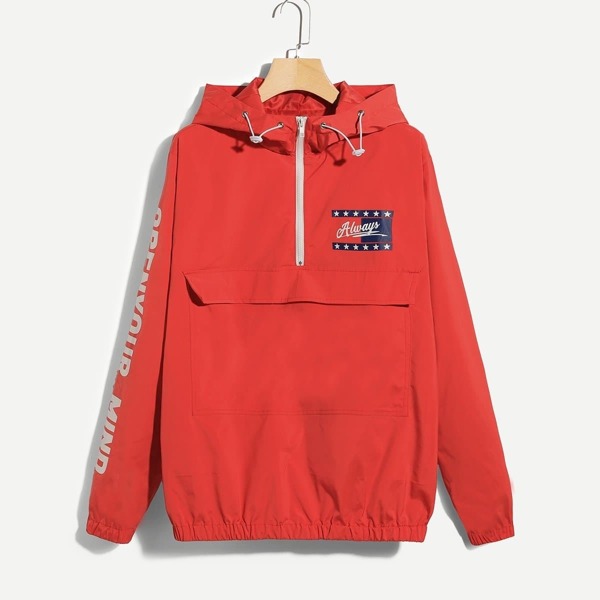 

Men Letter Print Half Placket Anorak Jacket