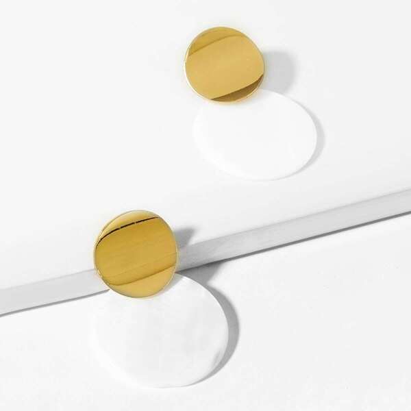 

Two Tone Layered Disc Stud Earrings 1pair