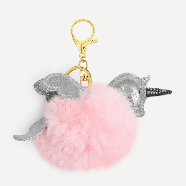

Unicorn Design Pom Pom Keychain, Pink