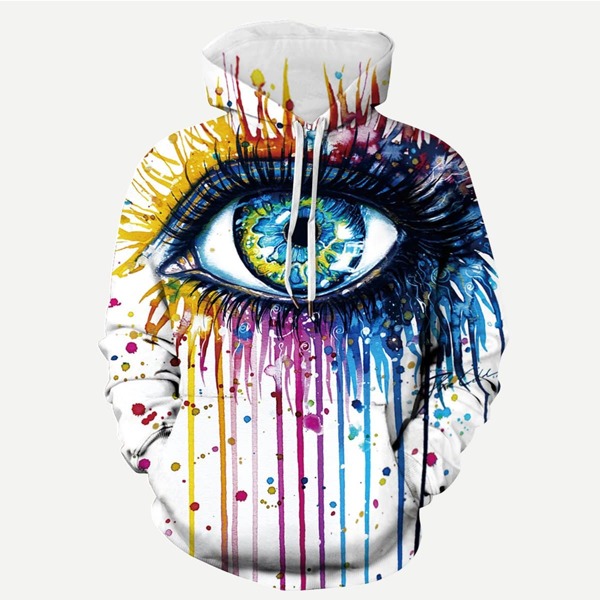 

Men Eye And Paint Drip Print Hooded Sweatshirt