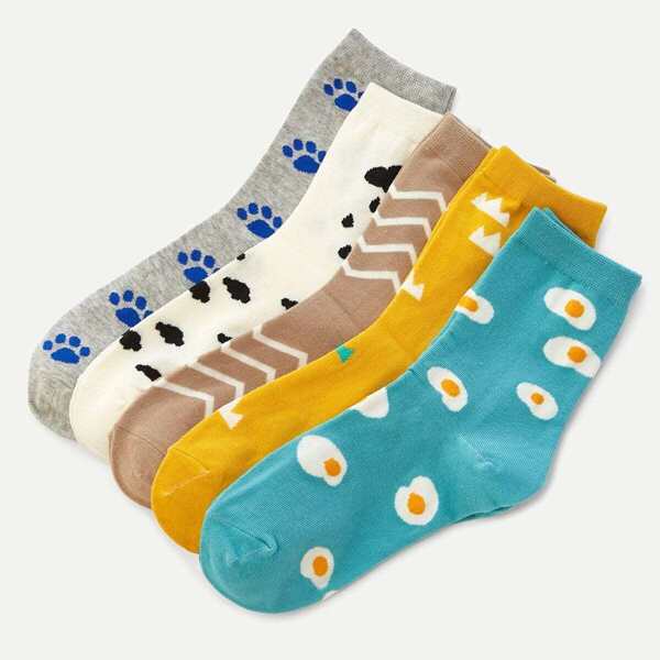 

Mixed Pattern Socks 5pairs, Multicolor