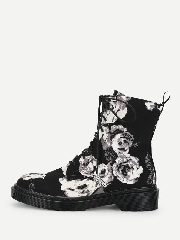 

Сапоги с шнурками и с рисунками цветов, null