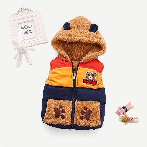 

Toddler Boys Patched Decoration Hooded Vest, Multicolor