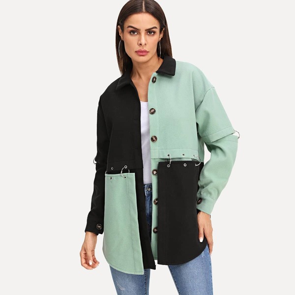

Ring Detail Collar Coat, Multicolor