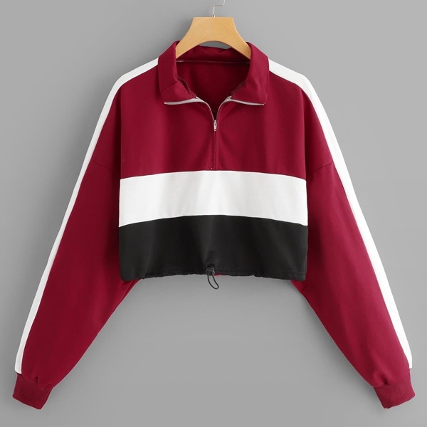 

Colorblock Drawstring Waist Sweatshirt