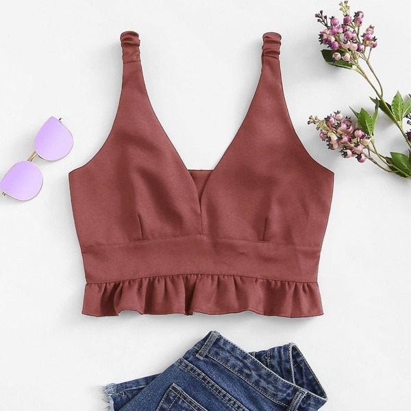 

Plunging Ruffle Hem Top
