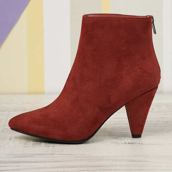 

Faux Suede Pointed Toe High Heel Booties, Red