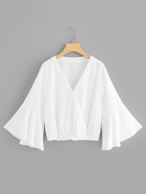 

Плюс Wrap Bell Sleeve Solid Top, null