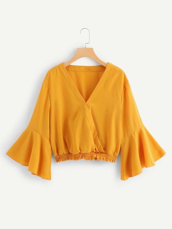 

Плюс Wrap Bell Sleeve Solid Top, null